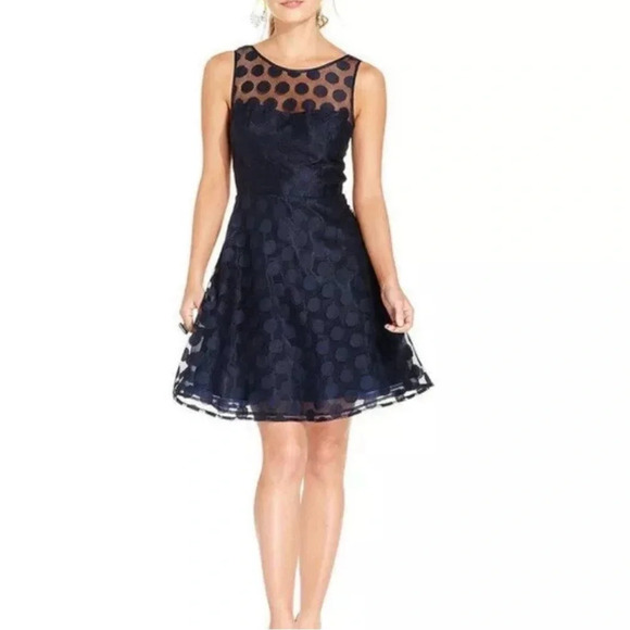 Betsey Johnson Navy Polka Dot Fit and Flare 50s Inspired Party Dress Sz 4 - Picture 1 of 10